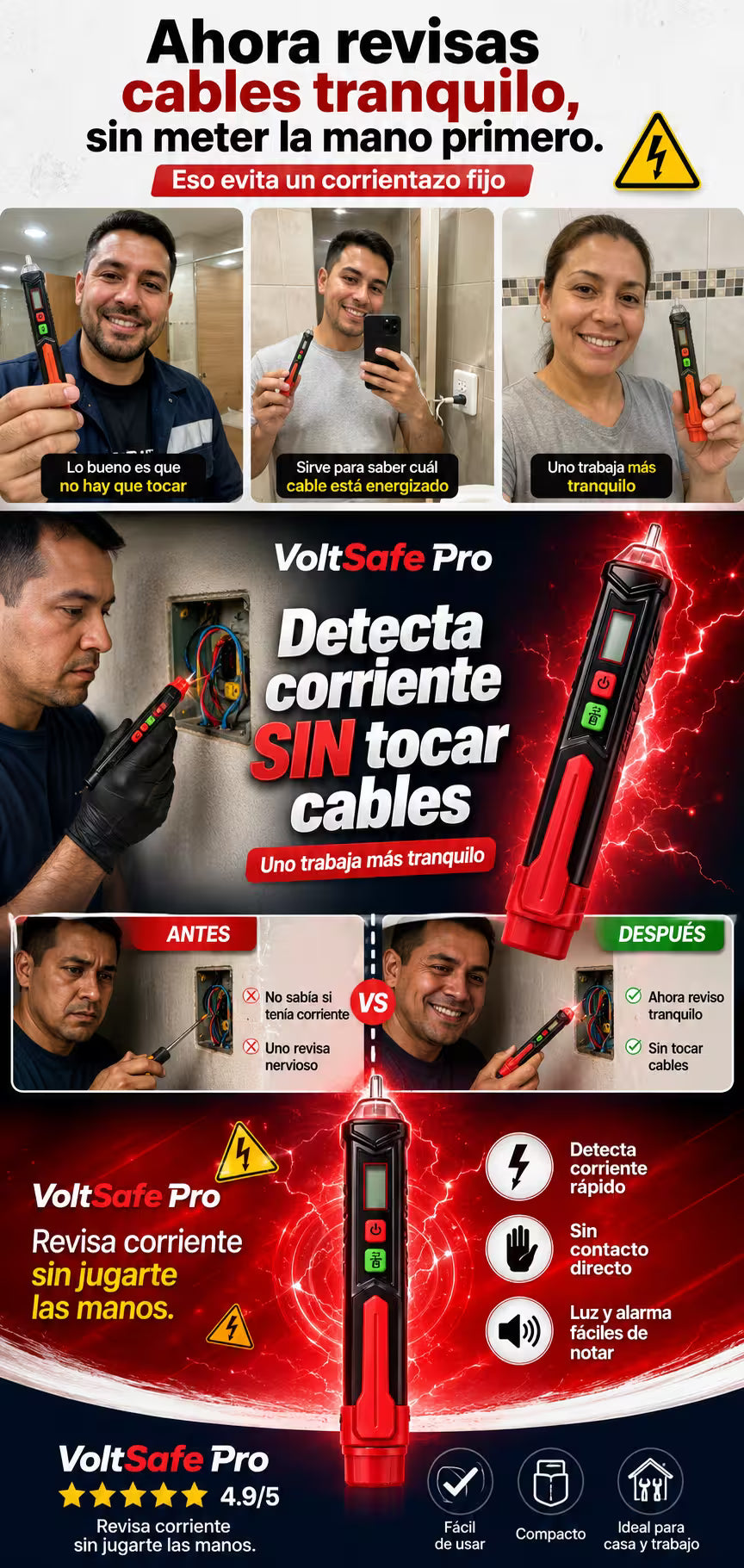 Trabaja más tranquilo con el VoltSafe Pro Probador de Voltaje