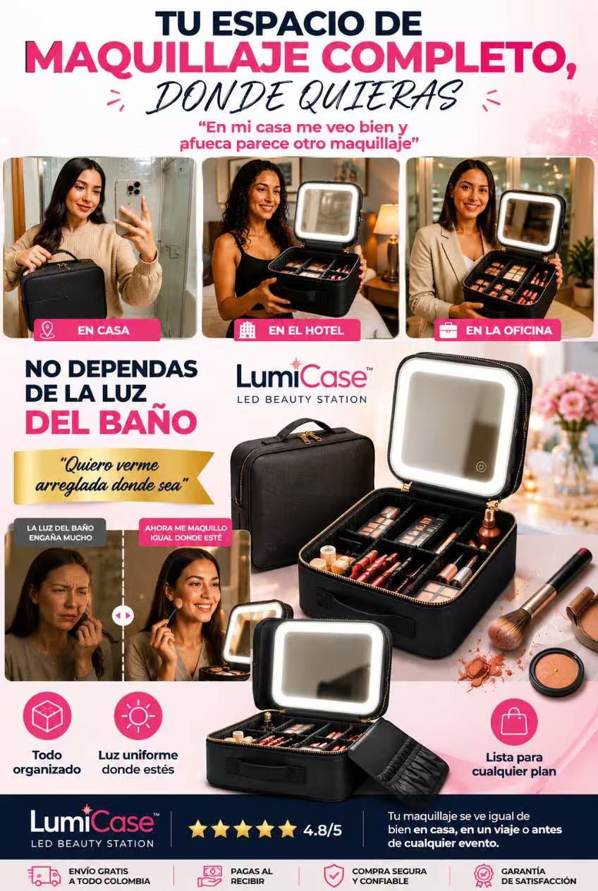 LumiCase™ LED Beauty Station Espejo LED táctil integrado con iluminación uniforme