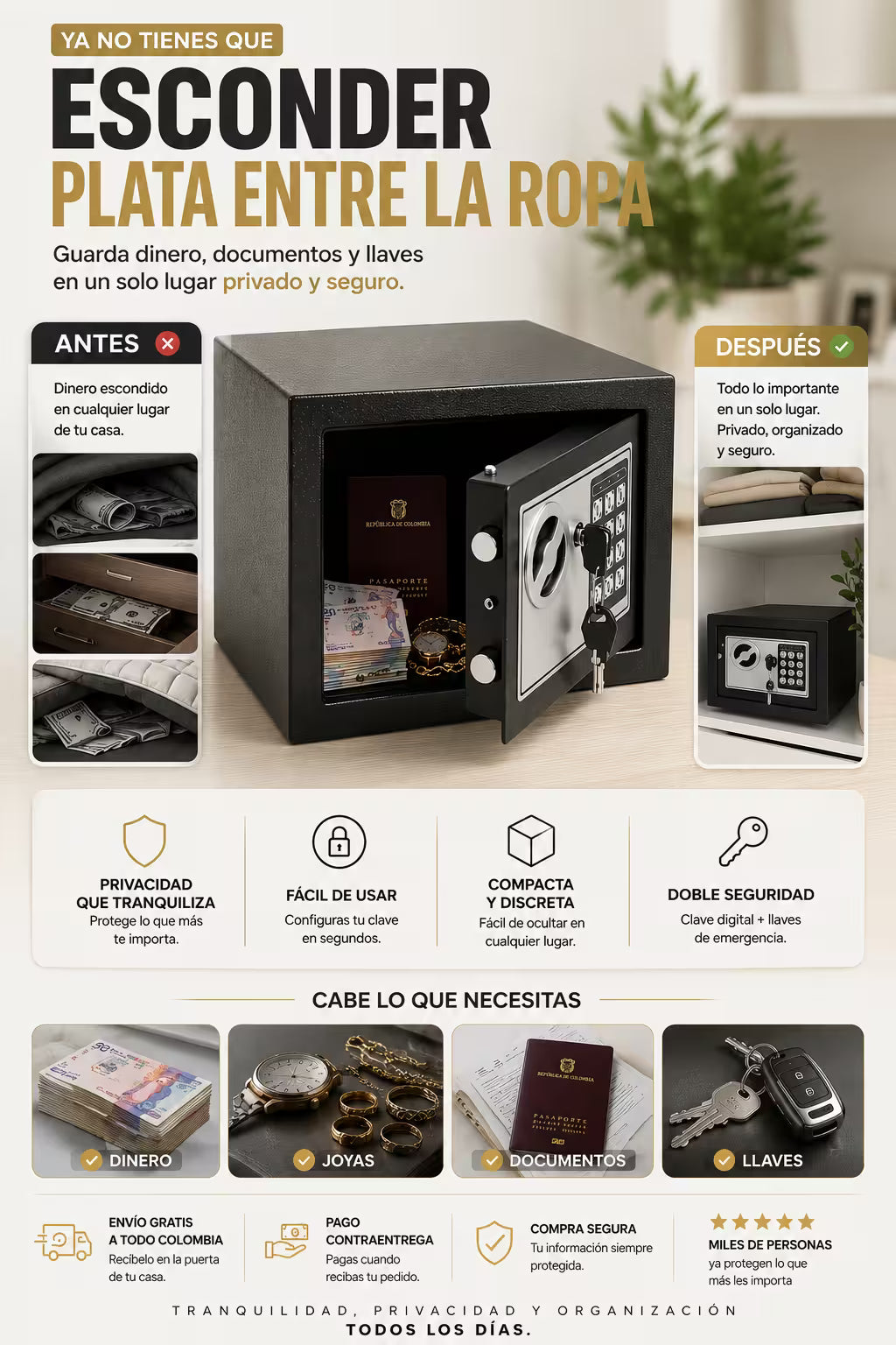 Vaultix HomeSafe Caja fuerte dijital Ya no tienes que esconder plata entre la ropa
