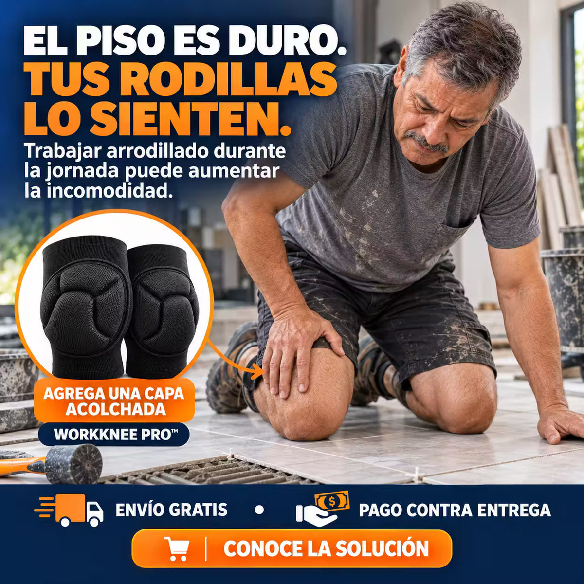 WorkKnee Pro™ – Rodilleras Acolchadas de Trabajo. Protección para trabajar sobre superficies duras con mayor comodidad.