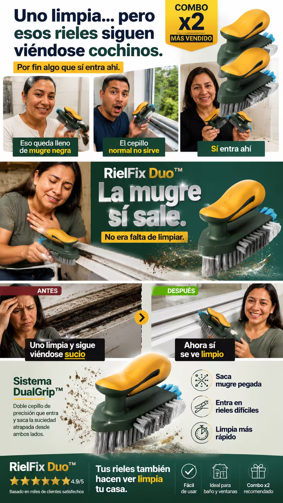 RielFix Duo™ Cepillo para limpieza multifuncional Por fin algo que sí entra ahí.