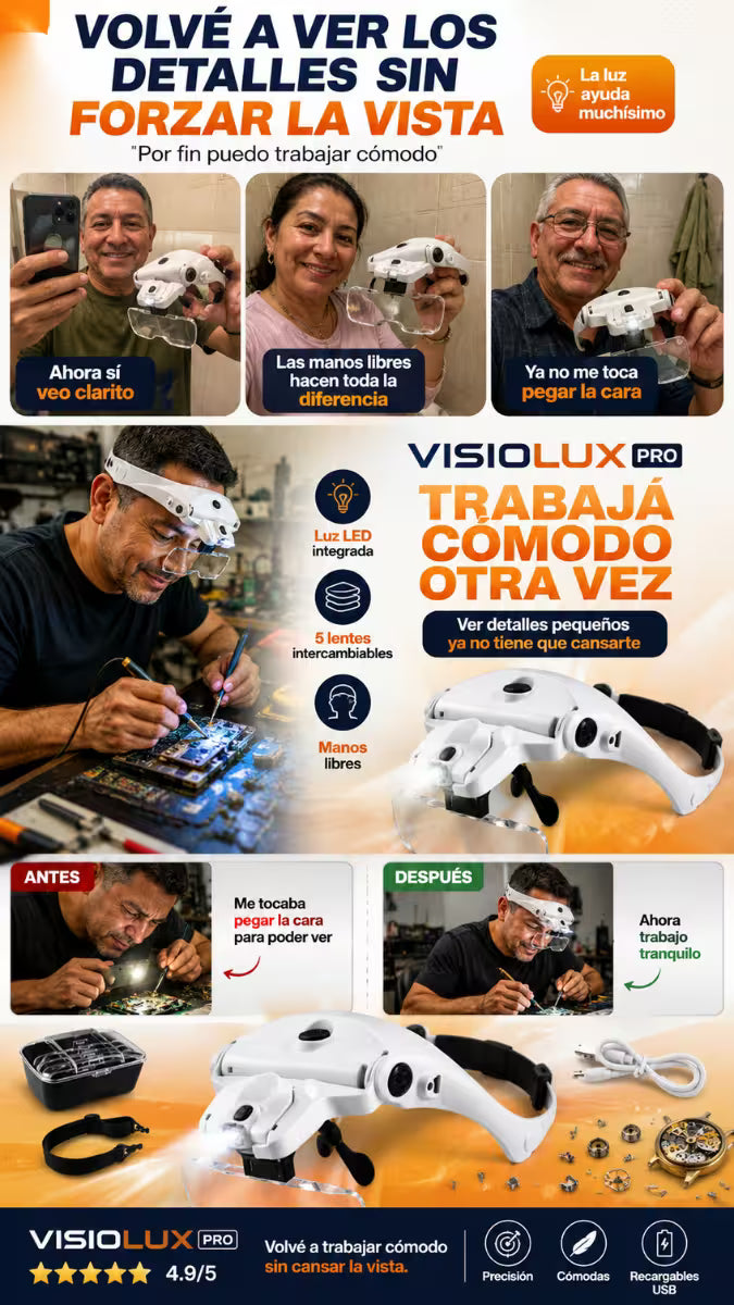 VISIOLUX PRO™ Gafas Lupa con Luz Led Recargable. Volvé a ver los detalles sin forzar la vista