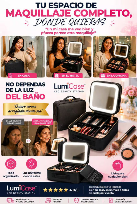 LumiCase™ LED Beauty Station Espejo LED táctil integrado con iluminación uniforme