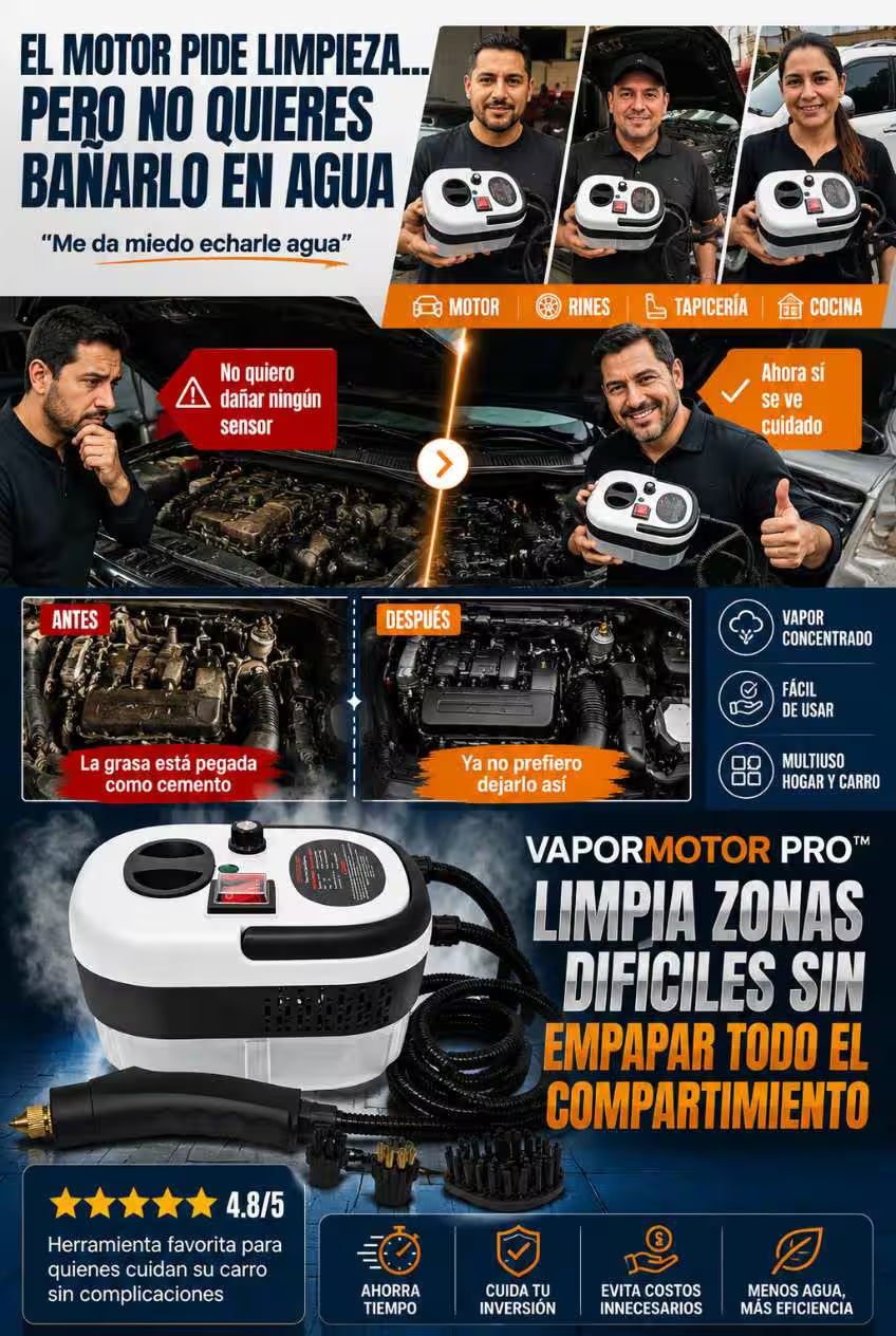 VaporMotor Pro™ Limpiadora a vapor portátil para motor, carro, hogar y cocina.