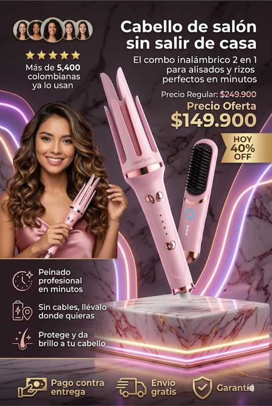 COMBO DE RIZADORA Y CEPILLO ALISADOR