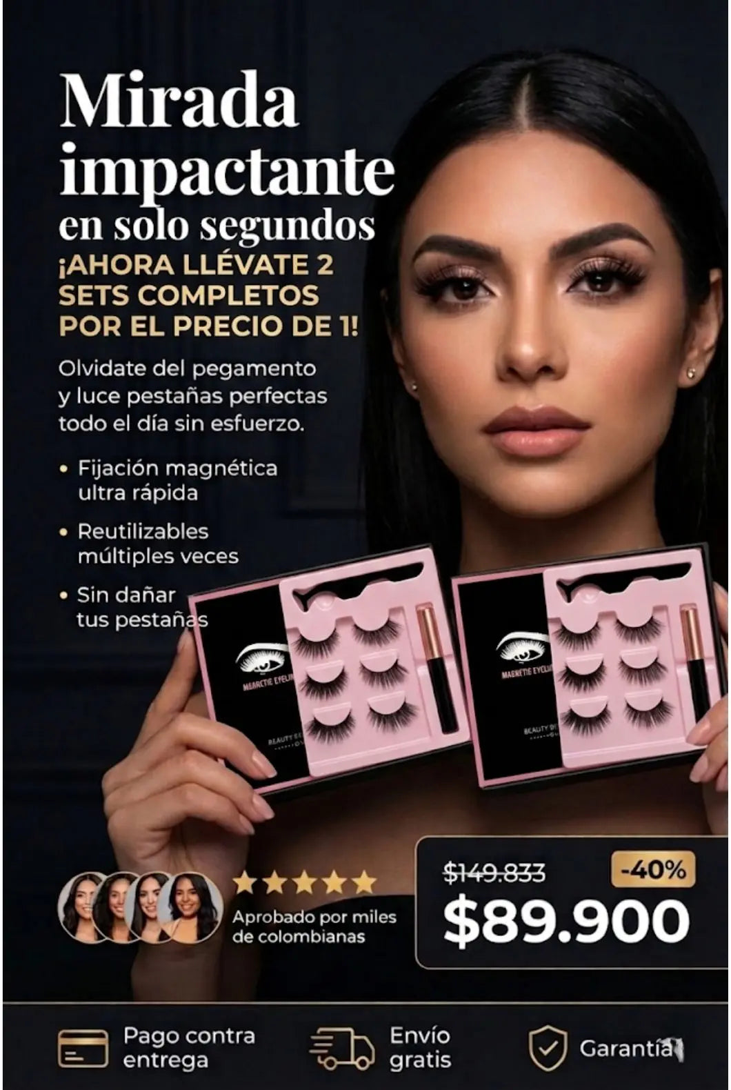 Pestañas Magnéticas 3D con Delineador X 2 Sets Reutilizables– Mirada Impactante en Segundos.