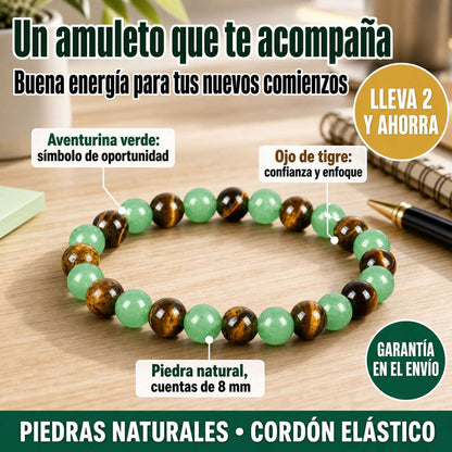 Pulsera Aventurina Verde y Ojo de Tigre - Piedra Natural 8 mm - Lleva 2